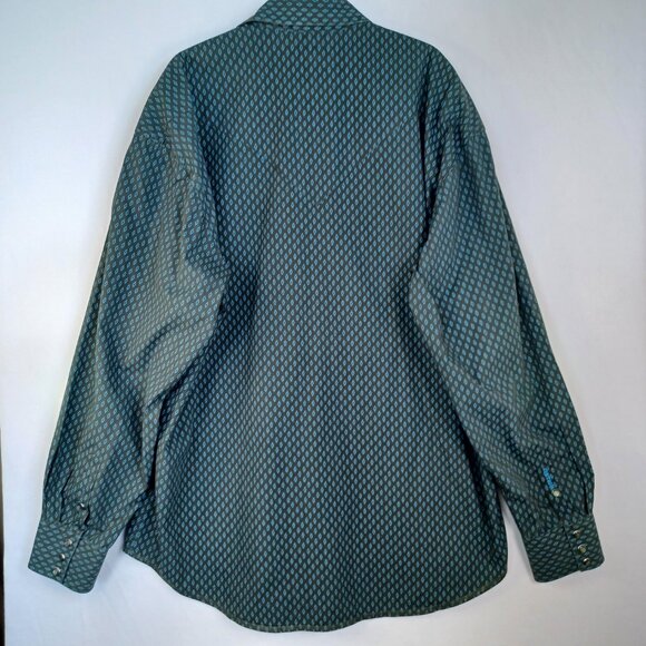 Stetson Mens Pearl Snap Western Shirt Green Blue Cotton Small Print size XL - Picture 3 of 11